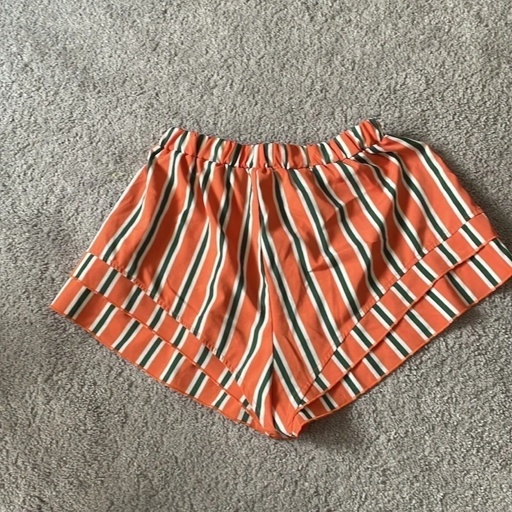 ZAFUL Orange & Green Vertical Stripped Lightweight Shorts | Size Small